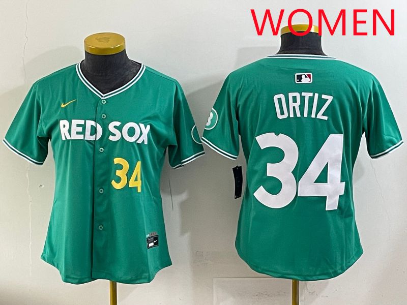 Women 2025 Boston Red Sox #34 Ortiz Dark Green Joint Name Nike MLB Jersey style 5->women mlb jersey->Women Jersey
